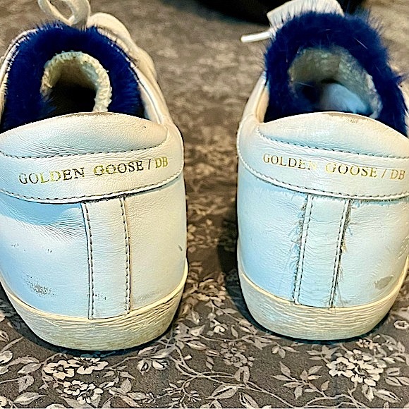 Golden Goose Deluxe Brand Superstar White & Blue Mink Fur Low Top Sneakers - Picture 9 of 16